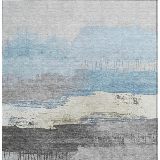 Sky Blue And Charcoal Abstract Washable Indoor Outdoor Area Rug Photo 3