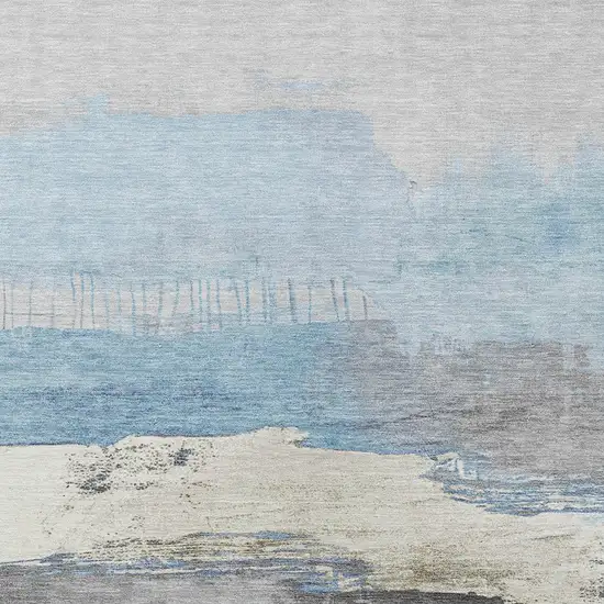 Sky Blue And Charcoal Abstract Washable Indoor Outdoor Area Rug Photo 9