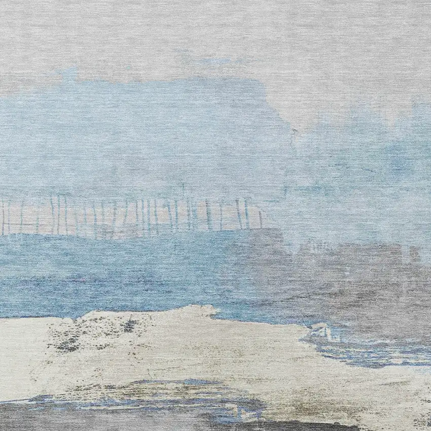 Sky Blue And Charcoal Abstract Washable Indoor Outdoor Area Rug Photo 9