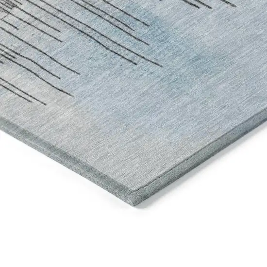Sky Blue And Charcoal Abstract Washable Indoor Outdoor Area Rug Photo 8