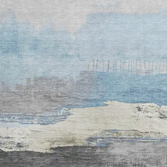 Sky Blue And Charcoal Abstract Washable Indoor Outdoor Area Rug Photo 3