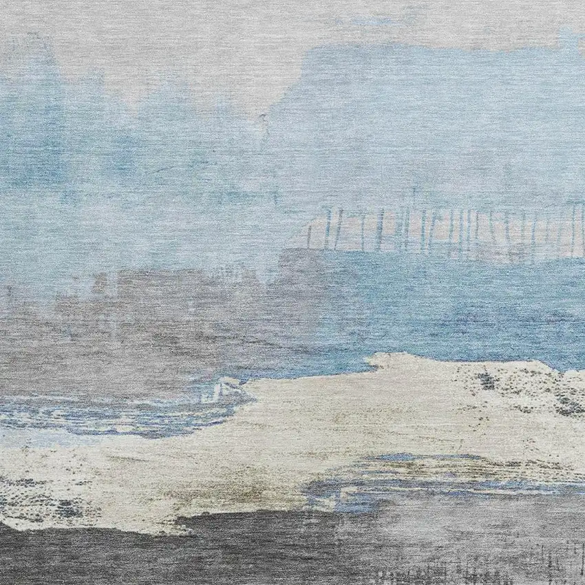 Sky Blue And Charcoal Abstract Washable Indoor Outdoor Area Rug Photo 3