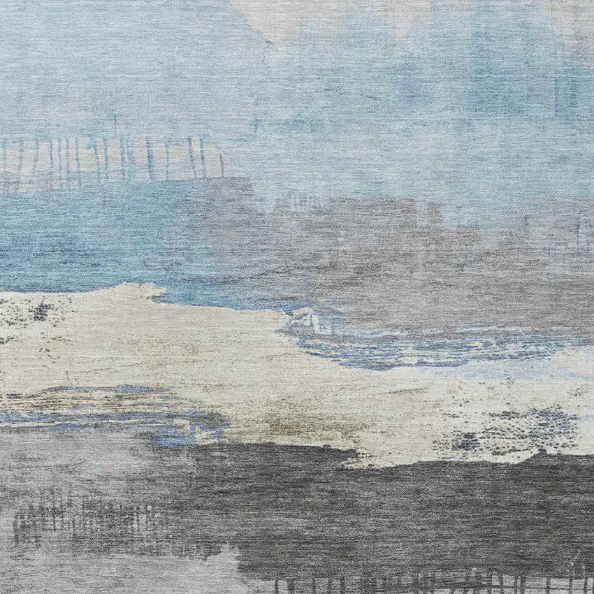Sky Blue And Charcoal Abstract Washable Indoor Outdoor Area Rug Photo 9