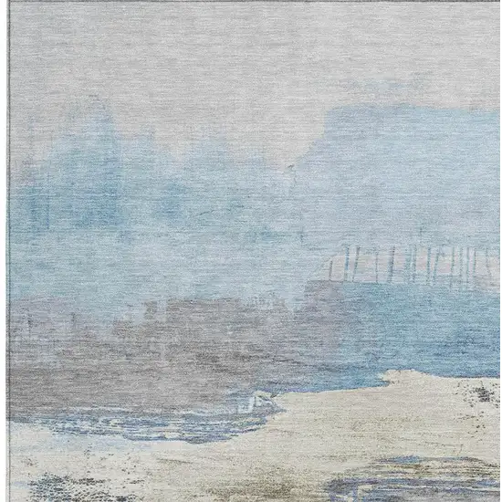 Sky Blue And Charcoal Abstract Washable Indoor Outdoor Area Rug Photo 3