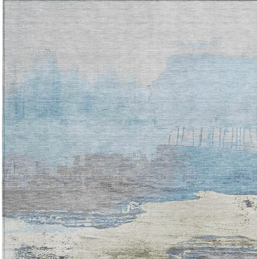 Sky Blue And Charcoal Abstract Washable Indoor Outdoor Area Rug Photo 3