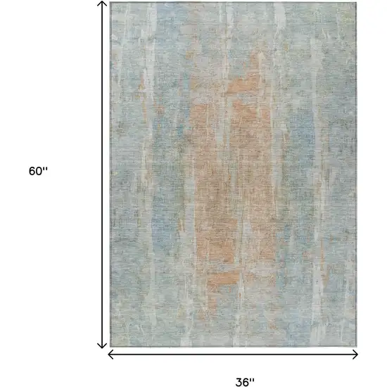 Sky Blue And Copper Abstract Washable Indoor Outdoor Area Rug Photo 3
