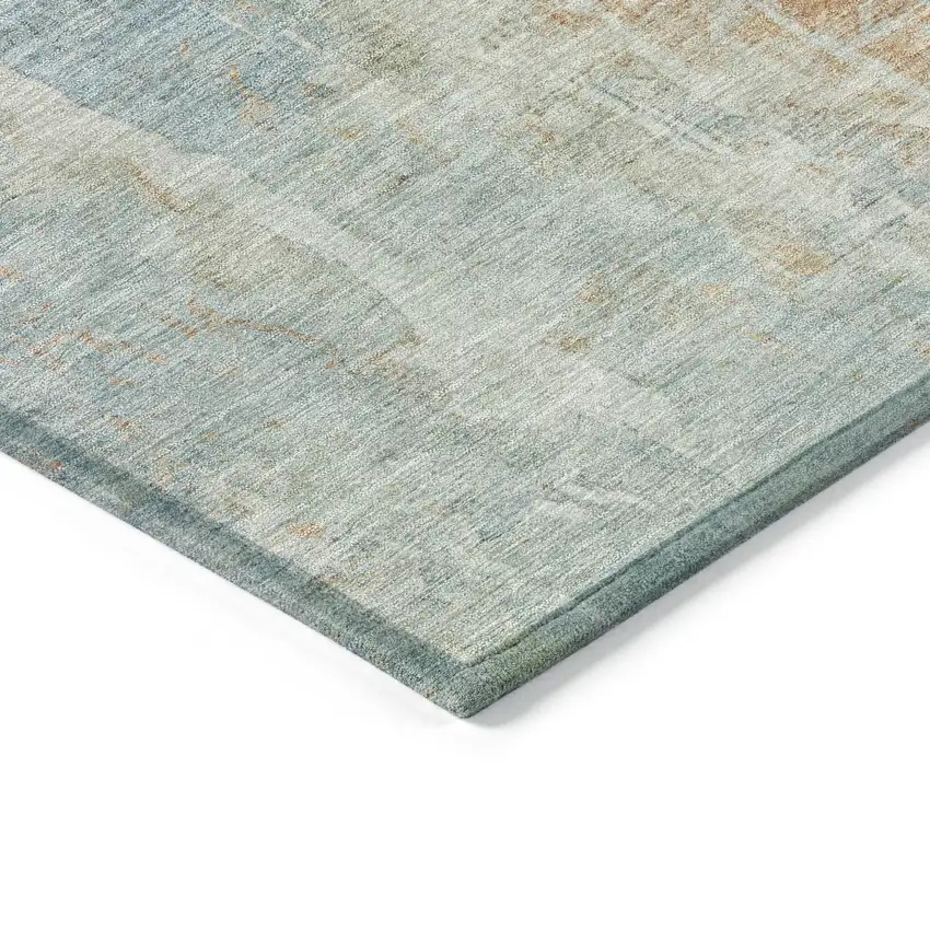 Sky Blue And Copper Abstract Washable Indoor Outdoor Area Rug Photo 6