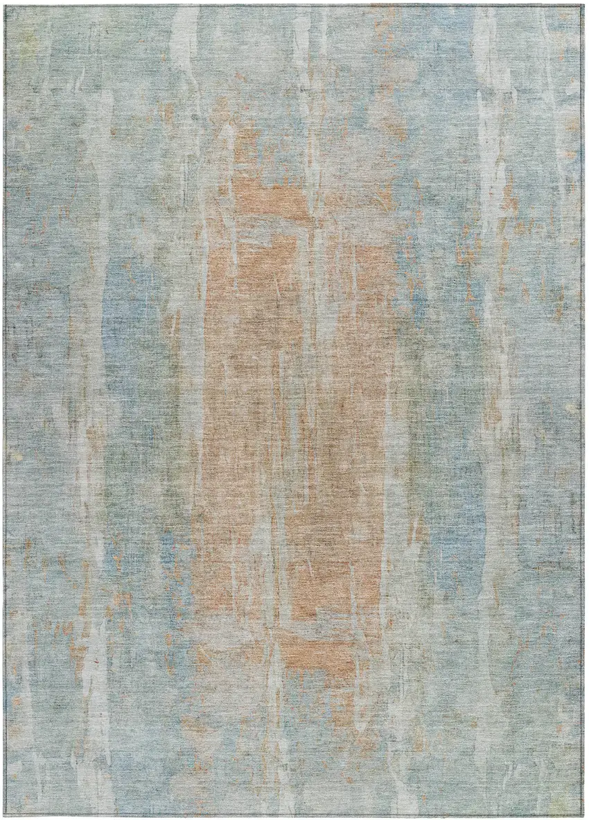 Sky Blue And Copper Abstract Washable Indoor Outdoor Area Rug Photo 4
