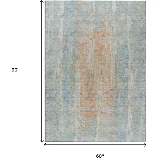 Sky Blue And Copper Abstract Washable Indoor Outdoor Area Rug Photo 3
