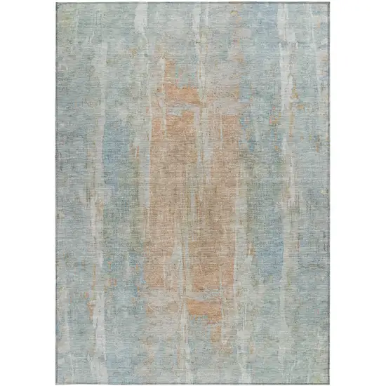 Sky Blue And Copper Abstract Washable Indoor Outdoor Area Rug Photo 4