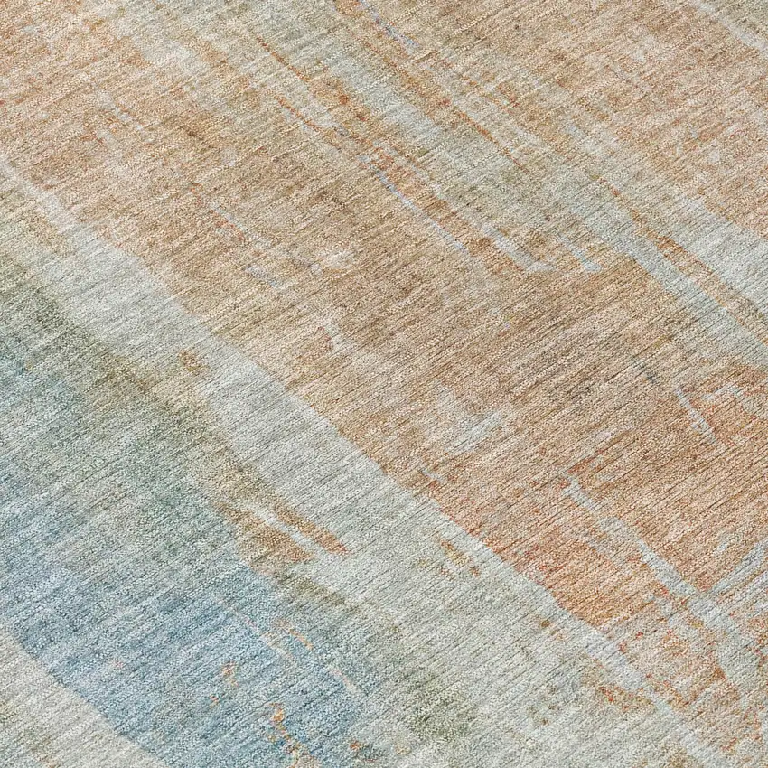 Sky Blue And Copper Abstract Washable Indoor Outdoor Area Rug Photo 6