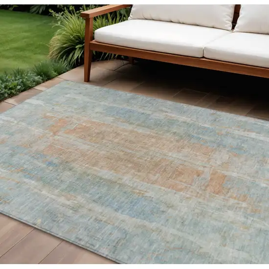 Sky Blue And Copper Abstract Washable Indoor Outdoor Area Rug Photo 1