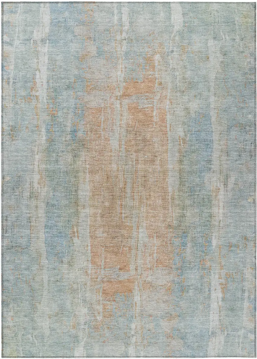 Sky Blue And Copper Abstract Washable Indoor Outdoor Area Rug Photo 2