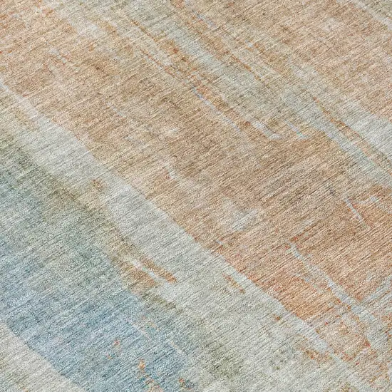 Sky Blue And Copper Abstract Washable Indoor Outdoor Area Rug Photo 7