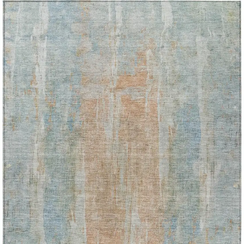 Sky Blue And Copper Abstract Washable Indoor Outdoor Area Rug Photo 6