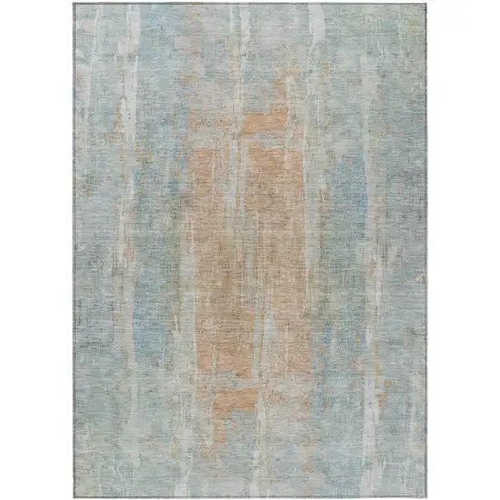 Sky Blue And Copper Abstract Washable Indoor Outdoor Area Rug Photo 2