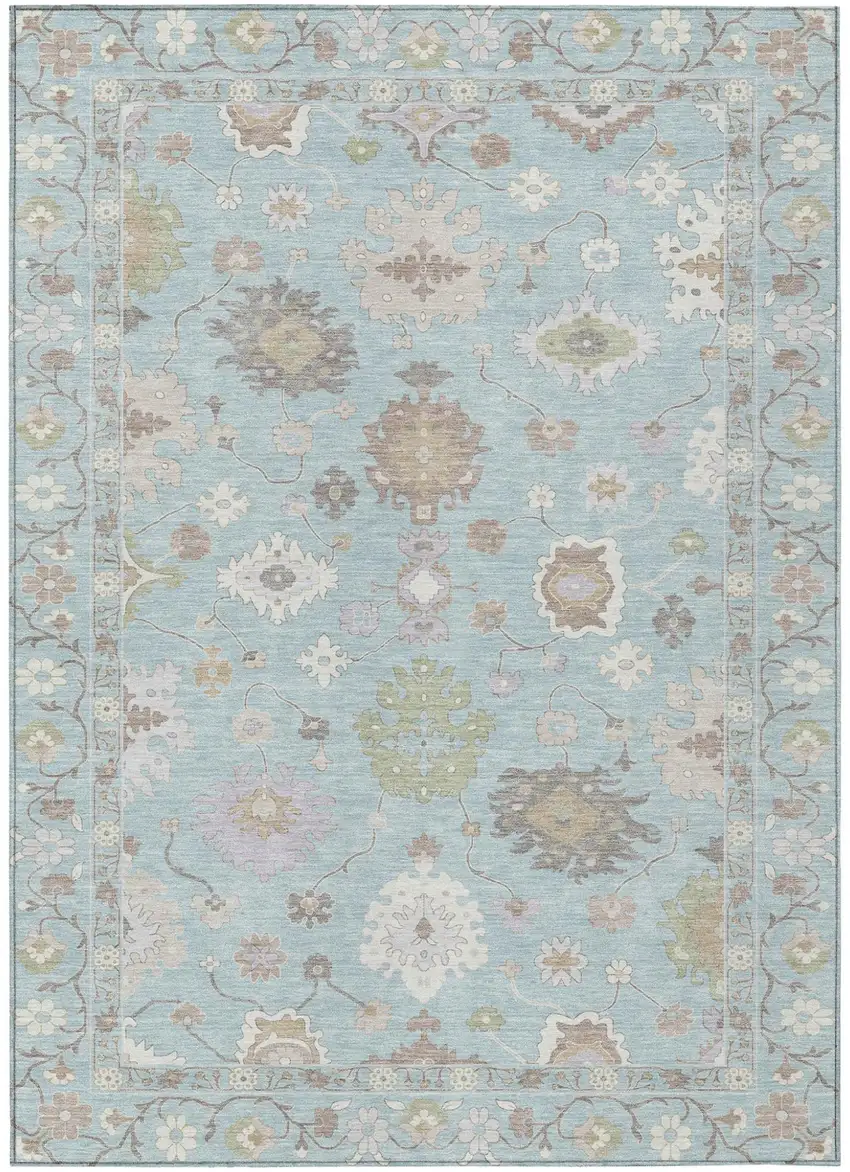 Sky Blue And Copper Oriental Washable Indoor Outdoor Area Rug Photo 2