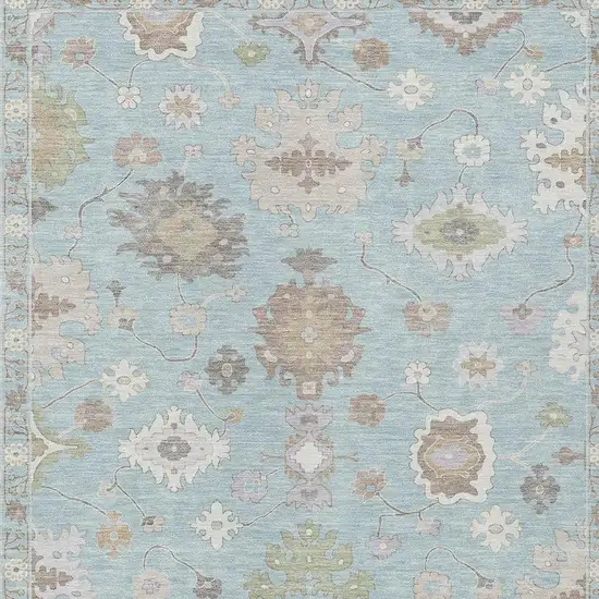 Sky Blue And Copper Oriental Washable Indoor Outdoor Area Rug Photo 4