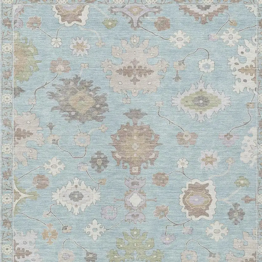Sky Blue And Copper Oriental Washable Indoor Outdoor Area Rug Photo 4