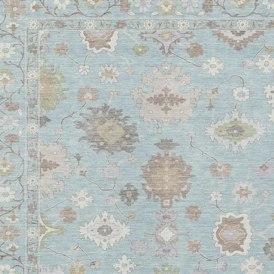 Sky Blue And Copper Oriental Washable Indoor Outdoor Area Rug Photo 5