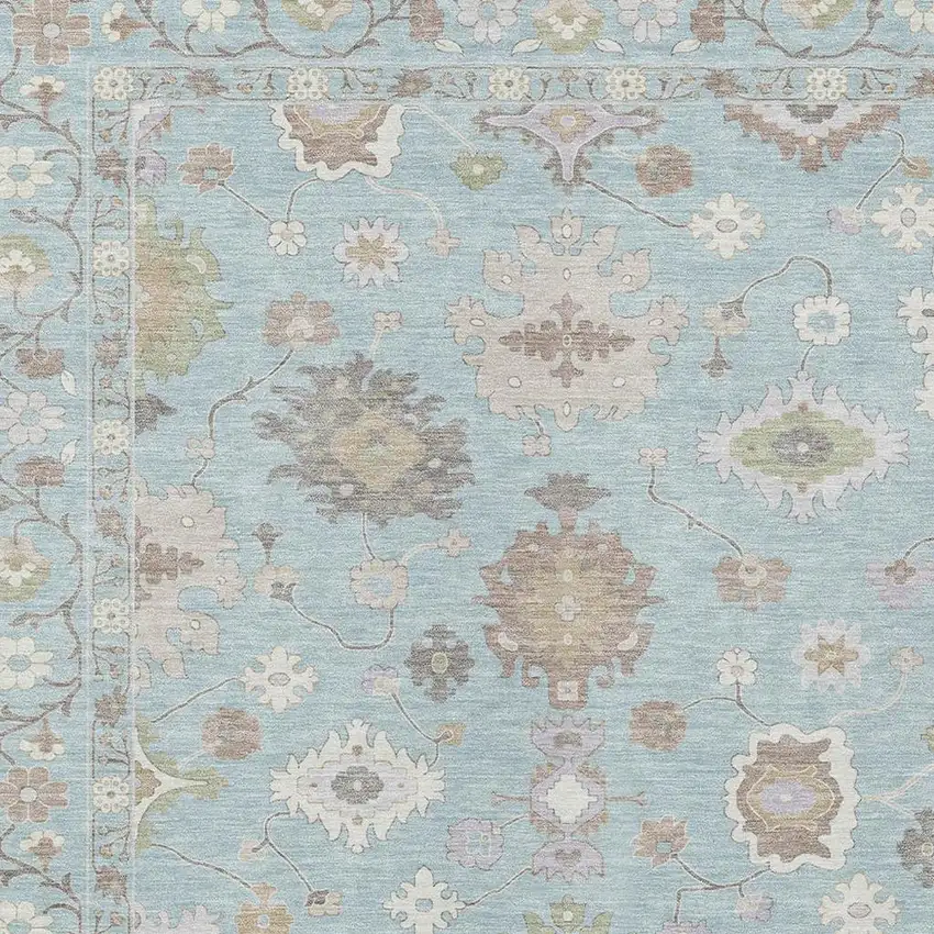 Sky Blue And Copper Oriental Washable Indoor Outdoor Area Rug Photo 5