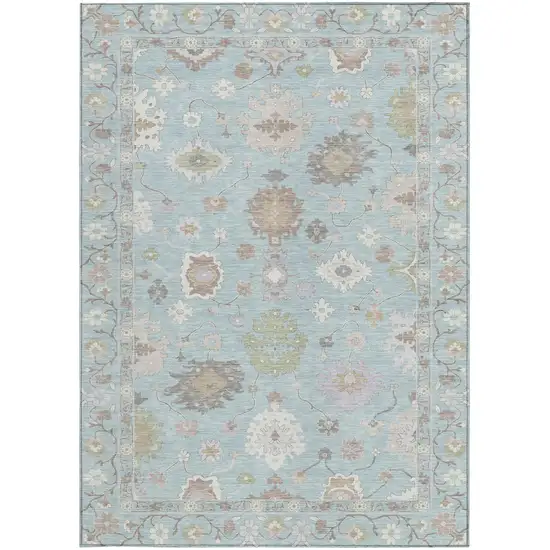 Sky Blue And Copper Oriental Washable Indoor Outdoor Area Rug Photo 3