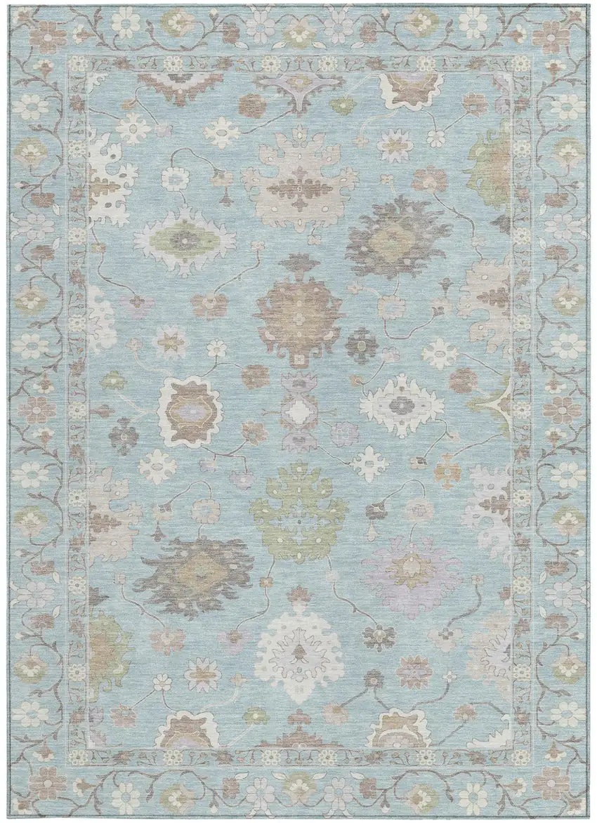 Sky Blue And Copper Oriental Washable Indoor Outdoor Area Rug Photo 3