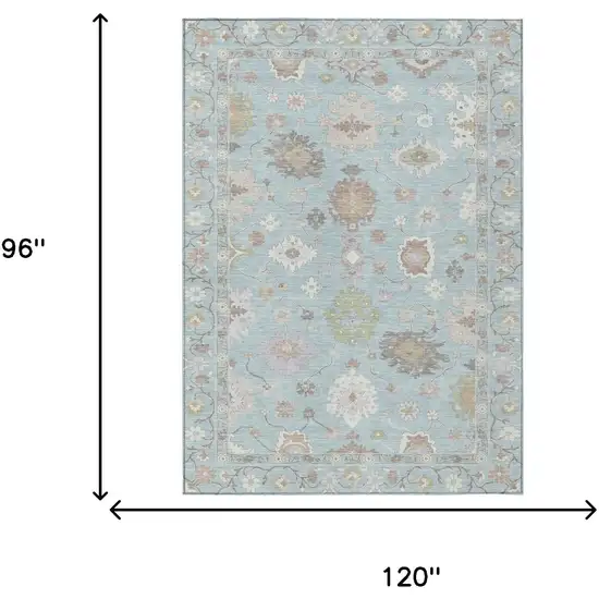 Sky Blue And Copper Oriental Washable Indoor Outdoor Area Rug Photo 8