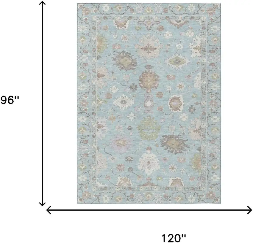 Sky Blue And Copper Oriental Washable Indoor Outdoor Area Rug Photo 8