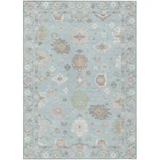 Sky Blue And Copper Oriental Washable Indoor Outdoor Area Rug Photo 2