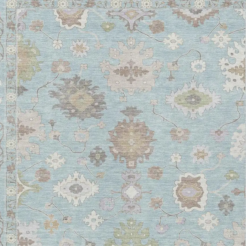 Sky Blue And Copper Oriental Washable Indoor Outdoor Area Rug Photo 5
