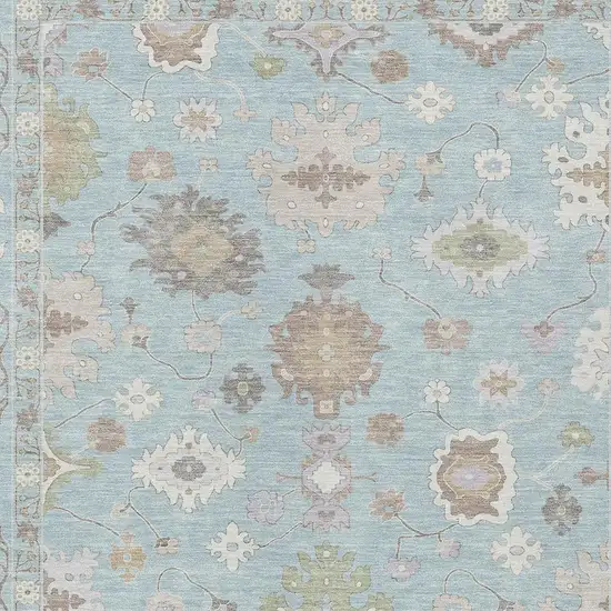 Sky Blue And Copper Oriental Washable Indoor Outdoor Area Rug Photo 5