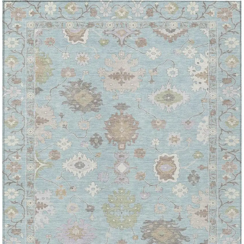 Sky Blue And Copper Oriental Washable Indoor Outdoor Area Rug Photo 3