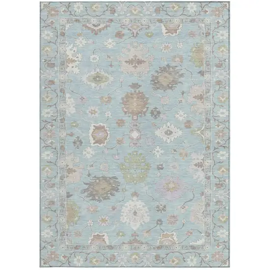 Sky Blue And Copper Oriental Washable Indoor Outdoor Area Rug Photo 4