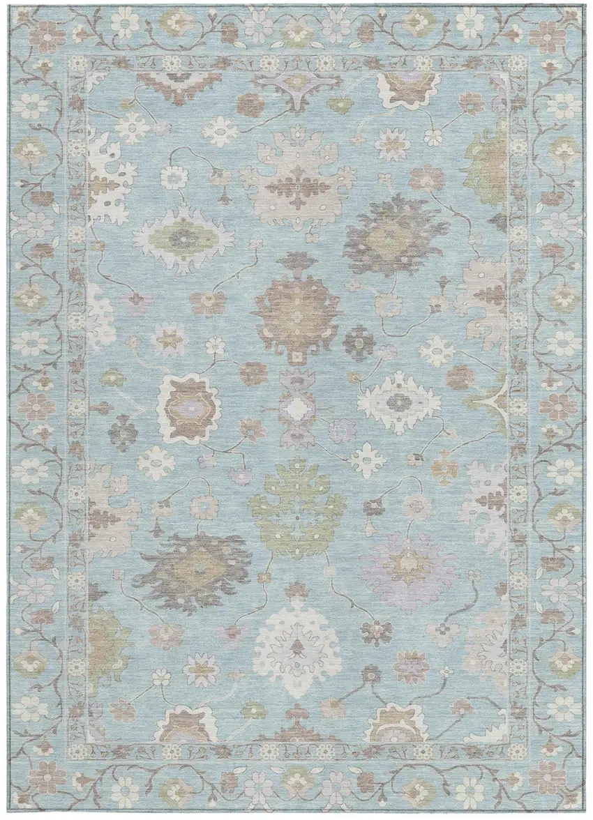 Sky Blue And Copper Oriental Washable Indoor Outdoor Area Rug Photo 4
