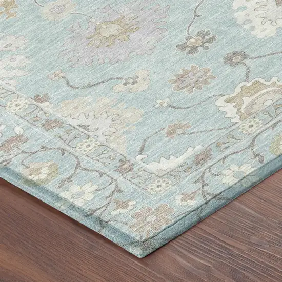 Sky Blue And Copper Oriental Washable Indoor Outdoor Area Rug Photo 7