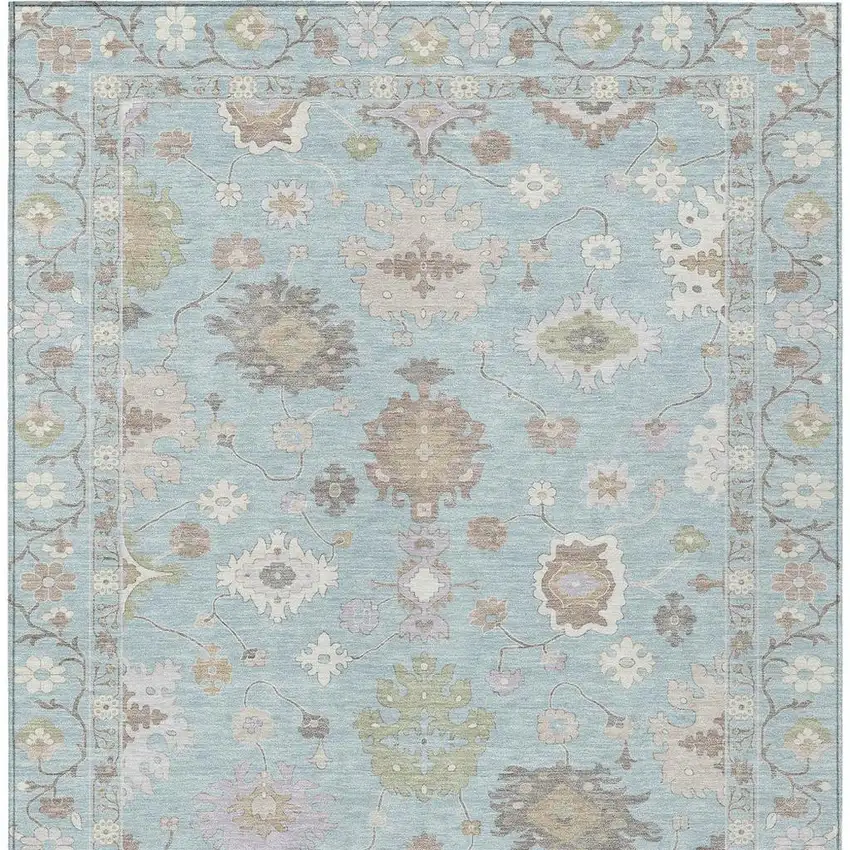 Sky Blue And Copper Oriental Washable Indoor Outdoor Area Rug Photo 6