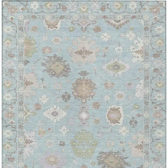 Sky Blue And Copper Oriental Washable Indoor Outdoor Area Rug Photo 6