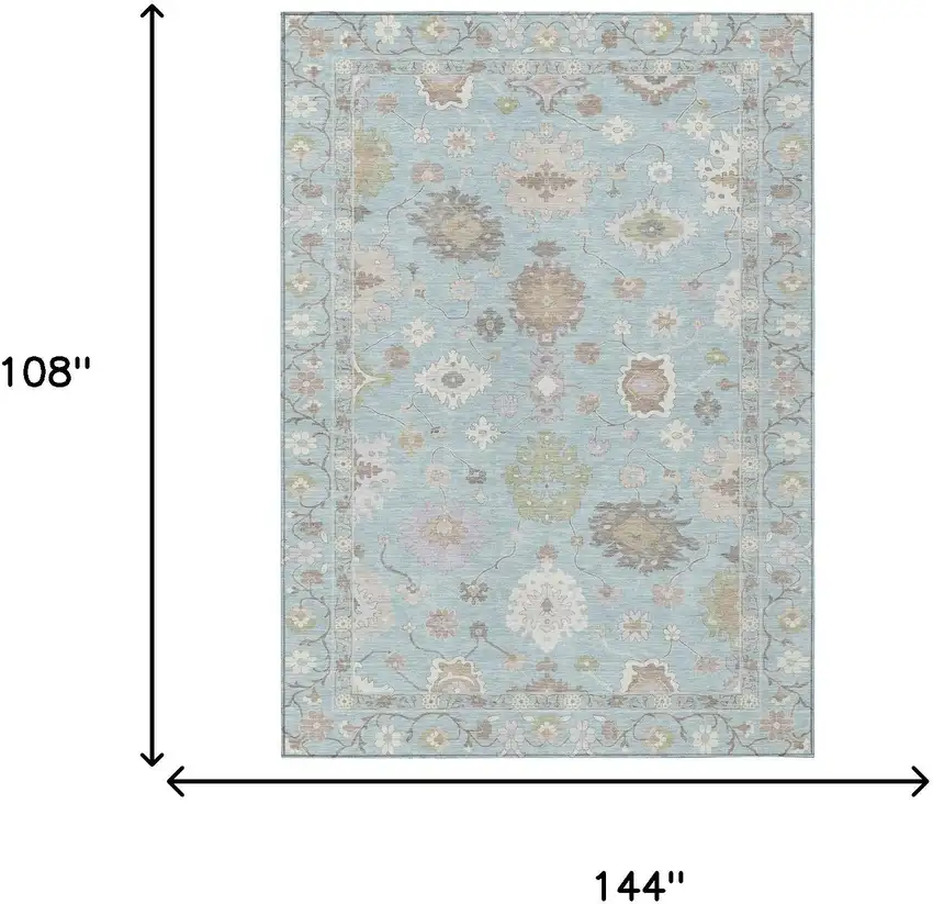 Sky Blue And Copper Oriental Washable Indoor Outdoor Area Rug Photo 9