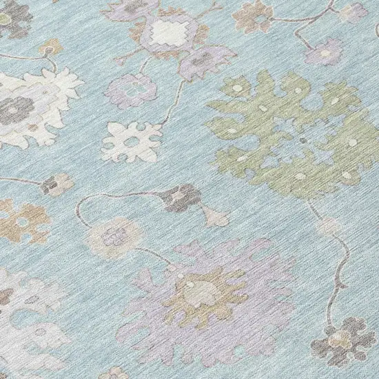 Sky Blue And Copper Oriental Washable Indoor Outdoor Area Rug Photo 8