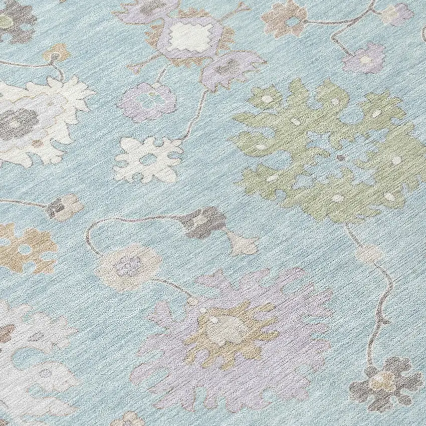 Sky Blue And Copper Oriental Washable Indoor Outdoor Area Rug Photo 8