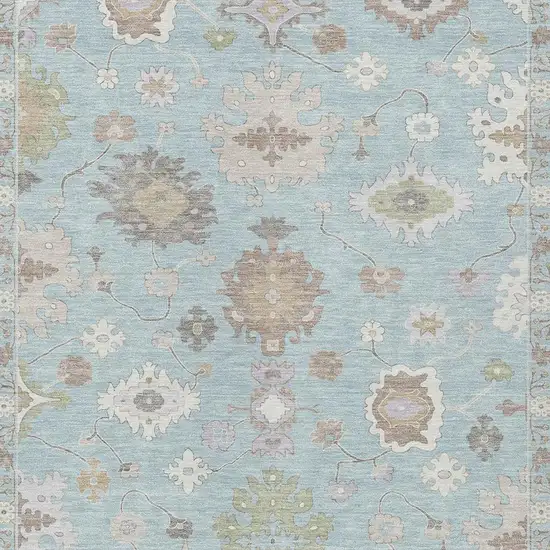 Sky Blue And Copper Oriental Washable Indoor Outdoor Area Rug Photo 3