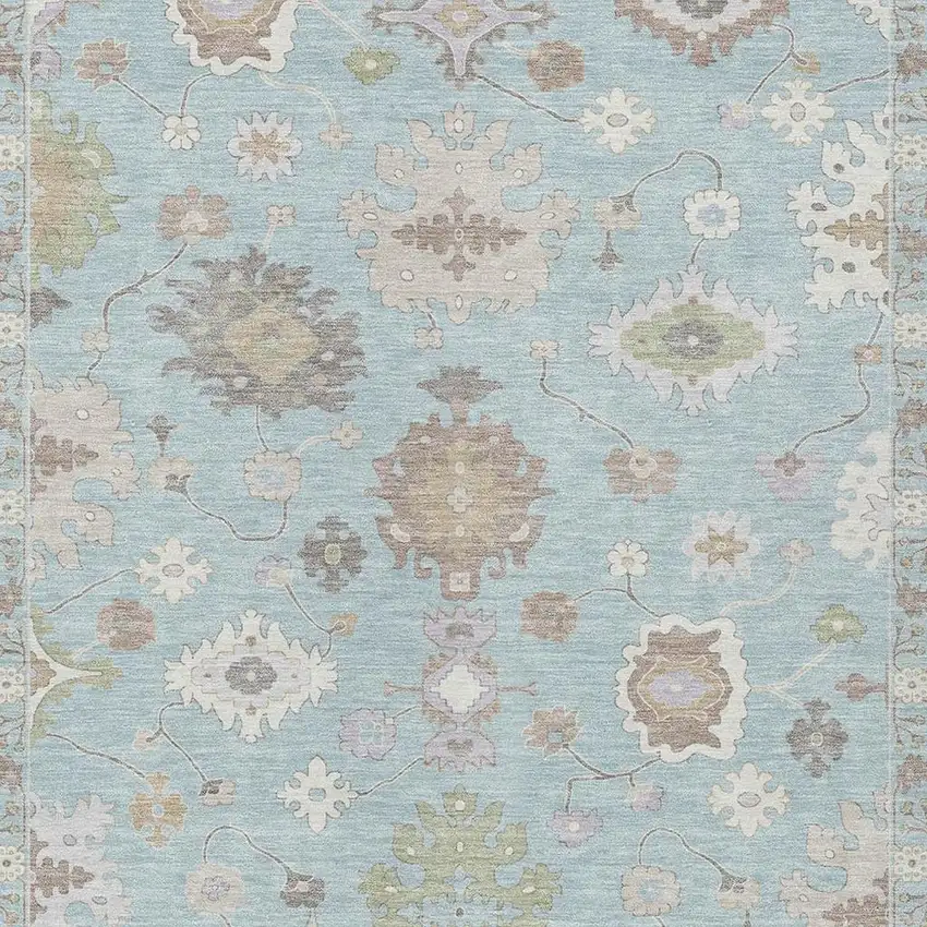 Sky Blue And Copper Oriental Washable Indoor Outdoor Area Rug Photo 3