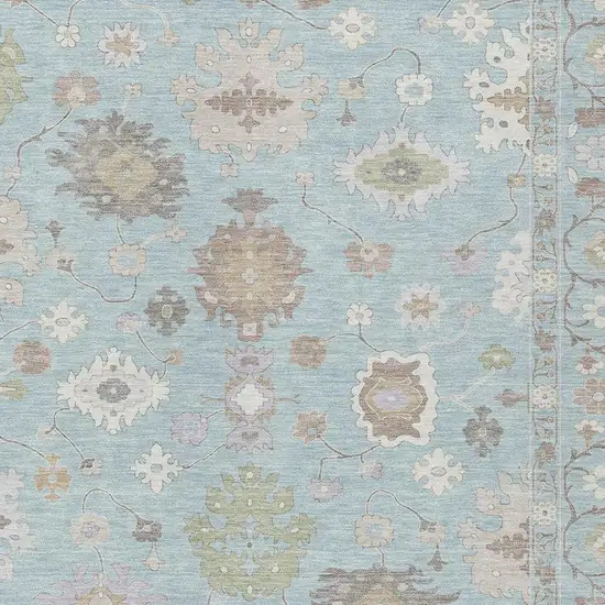 Sky Blue And Copper Oriental Washable Indoor Outdoor Area Rug Photo 5