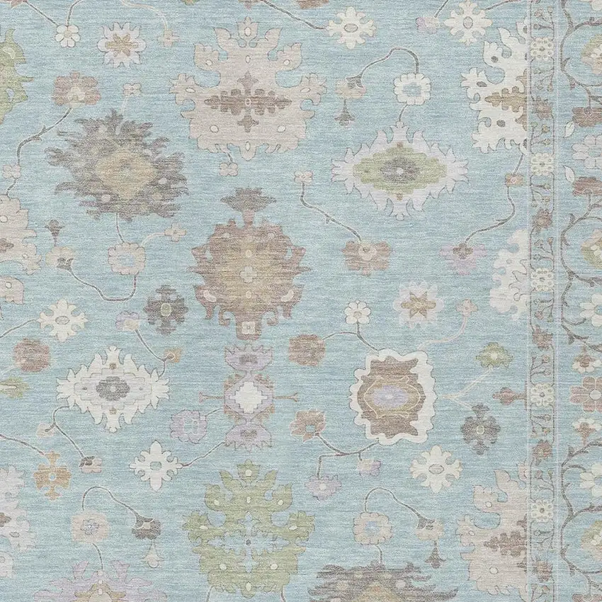 Sky Blue And Copper Oriental Washable Indoor Outdoor Area Rug Photo 5