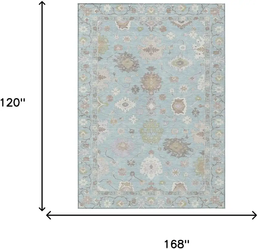 Sky Blue And Copper Oriental Washable Indoor Outdoor Area Rug Photo 9