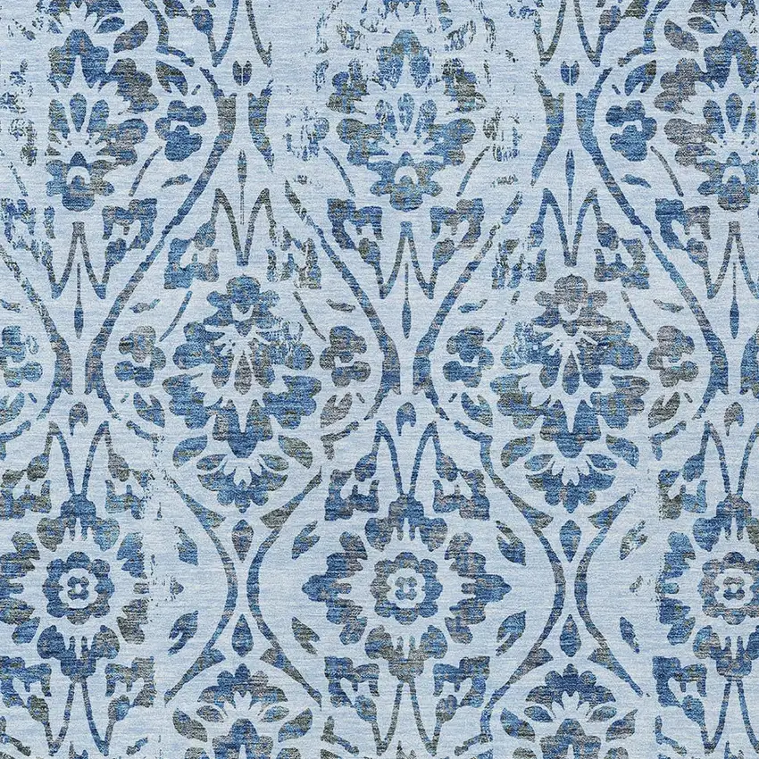 Sky Blue And Dark Blue Floral Washable Indoor Outdoor Area Rug Photo 6