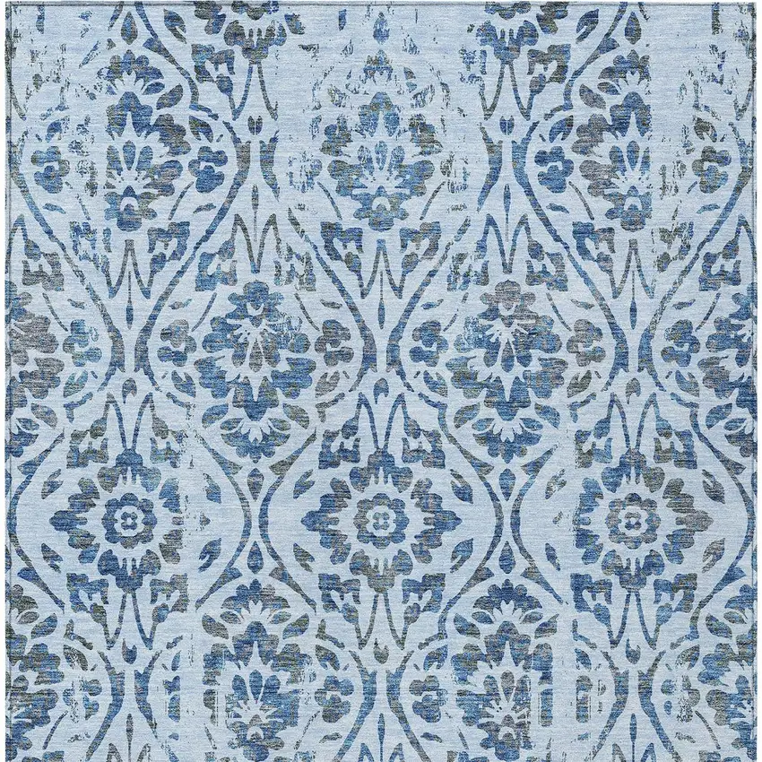 Sky Blue And Dark Blue Floral Washable Indoor Outdoor Area Rug Photo 7