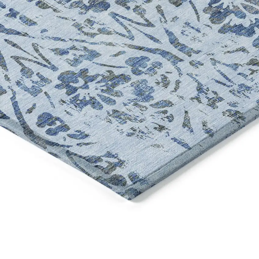 Sky Blue And Dark Blue Floral Washable Indoor Outdoor Area Rug Photo 5
