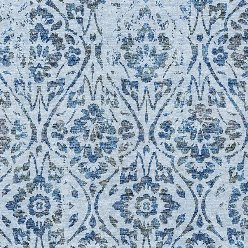 Sky Blue And Dark Blue Floral Washable Indoor Outdoor Area Rug Photo 6